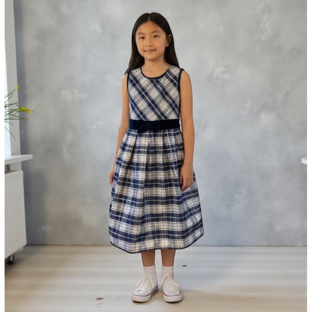 Jona Michelle Girls 10 Holiday Dress Velvet Tuile Plaid Blue Fancy Christmas